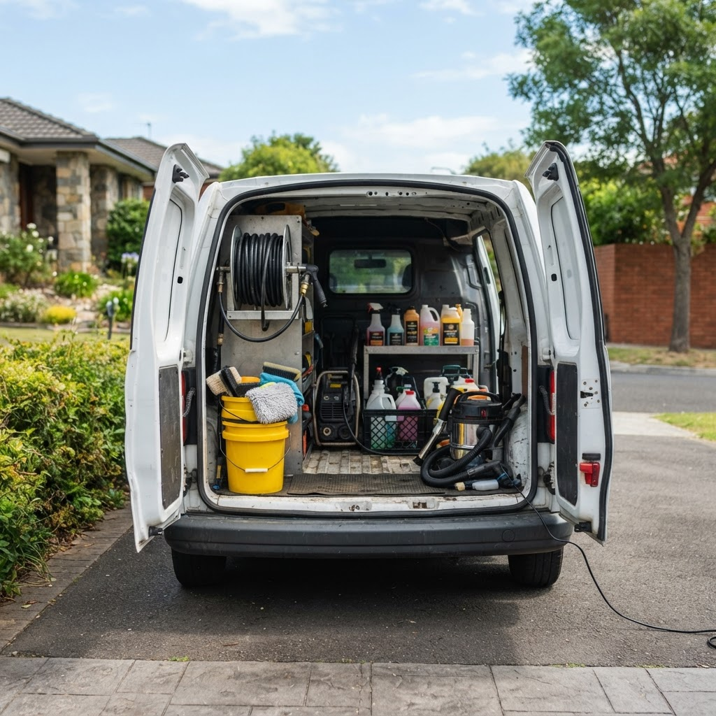 Mobile detailing equipment ready to go on a driveway