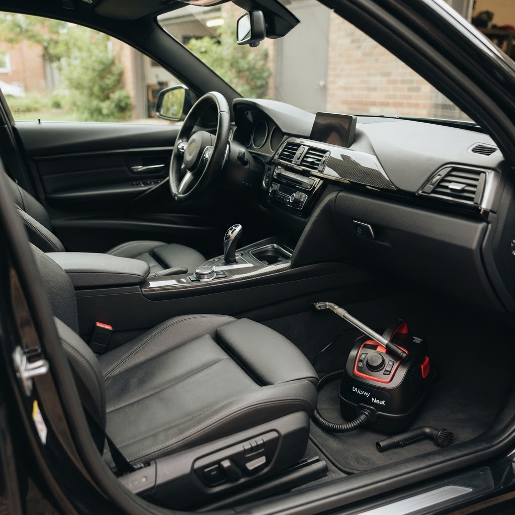 Freshly cleaned car interior with spotless seats and dashboard